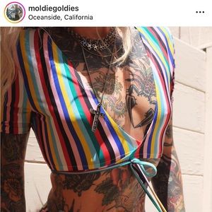 Moldie Goldies Tammy Tie Striped Crop Top